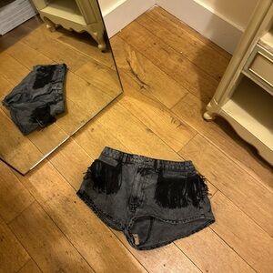 Nasty Gal Black Fringe Jean Shorts
